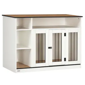 PawHut Dog Crate Furniture with Adjustable Shelf, Dog Kennel End Table, Indoor Pet Crate for Medium and Large Dogs, with Large Flat Surface, 47" x 23.5" x 35", Brown