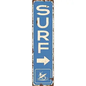 Vintage Surf Beach Nautical Metal Tin Sign 4x16 in Durable Metal Wall Art for Home Bar Cafe & Outdoor Decor