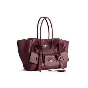 Elegant Tote Bag for Women Large Capacity High-end Commuting Bag in Rich Maroon with Secure Buckles Simple Handbag for Daily Use