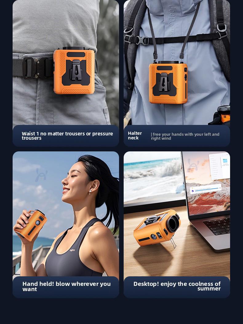 HOOYS Personal Waist Portable Rechargeable Fan, 6000mAh Battery Power bank, 5 Speeds 5300RPM Airflow, LED Light, Wearable Belt Fan for Outdoor, Jobsite, Farms, Traveling, Fishing