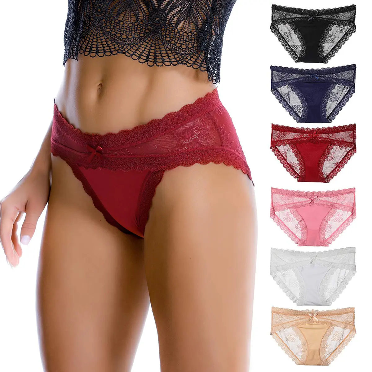LEVAO Women's Underwear 6-Pack, Sexy Lace Trim Cheeky Hipster Briefs, Fashion Breathable Stretchy Panties, Breathable Knicker, Fashion Breathable Underwear, Trim Lace Panty