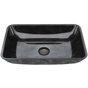 Donatello Grey Onyx Glass Vessel Sink – Handmade Tempered Glass, Rectangular Above-Counter Design, Scratch Resistant, 1/2" Thick, Non-Porous, cUPC Certified, ADA Compliant, Pop-Up Drain Compatible