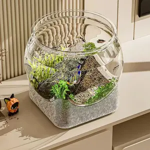 Ultra Clear Round Fish Bowl Plastic Removable Desktop Fish Tank 360-Degree View S M L Desktop Small Aquarium Tabletop Ornament