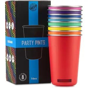 Rainbow Cups 16 oz Pint Cups, Stackable Tumblerrs,   Metal Drinking Glasses
