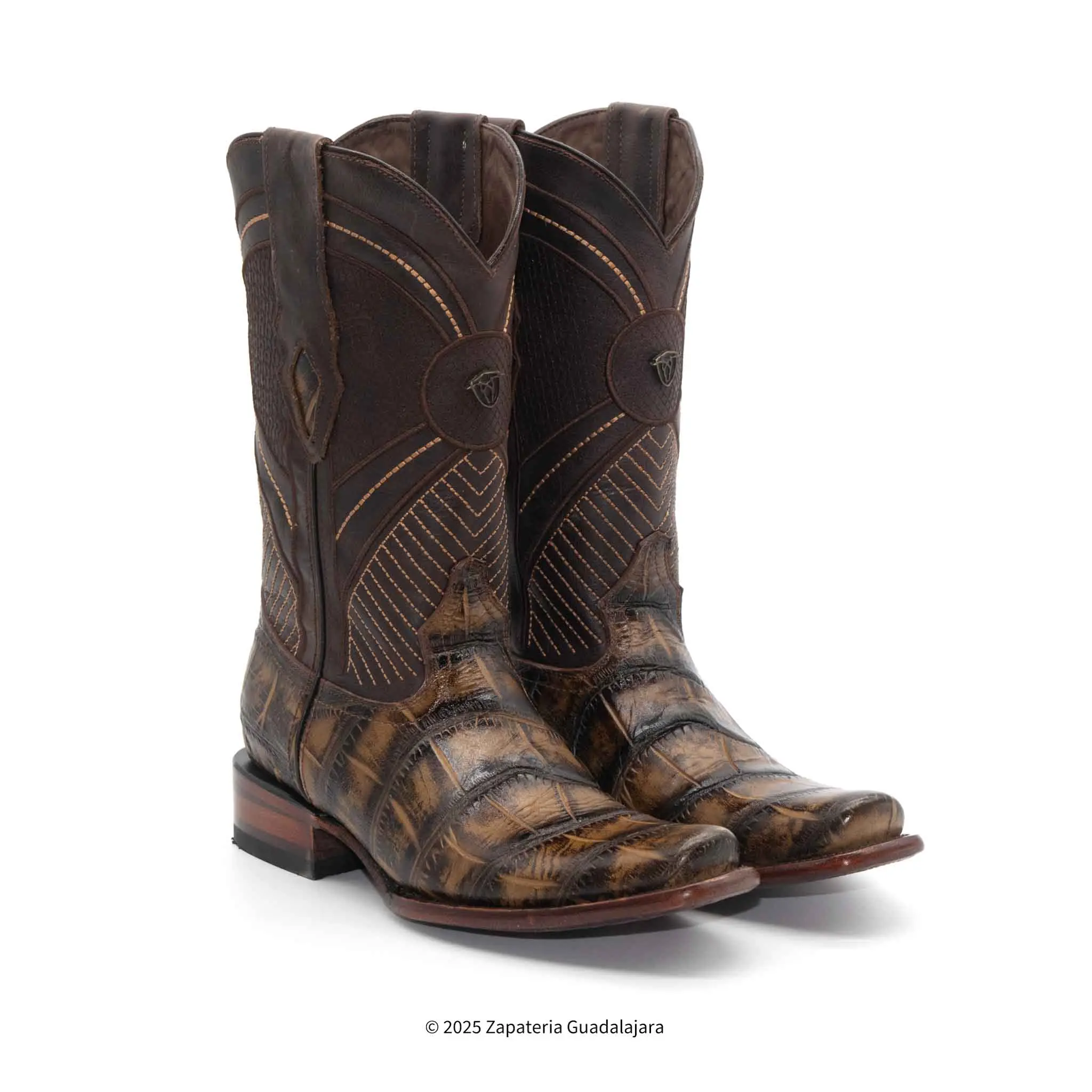 GRAND ALLIGATOR PRINT LEATHER TEXAS STYLE BROWN BOOT- 4117