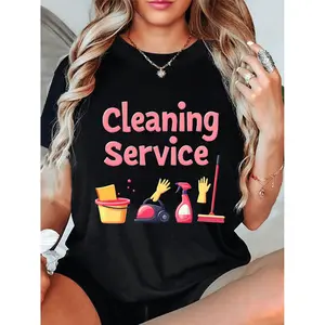 Creative Life Electric Pattern Printed Women's Round Neck TShirt for Spring and Summer Cleaning Service