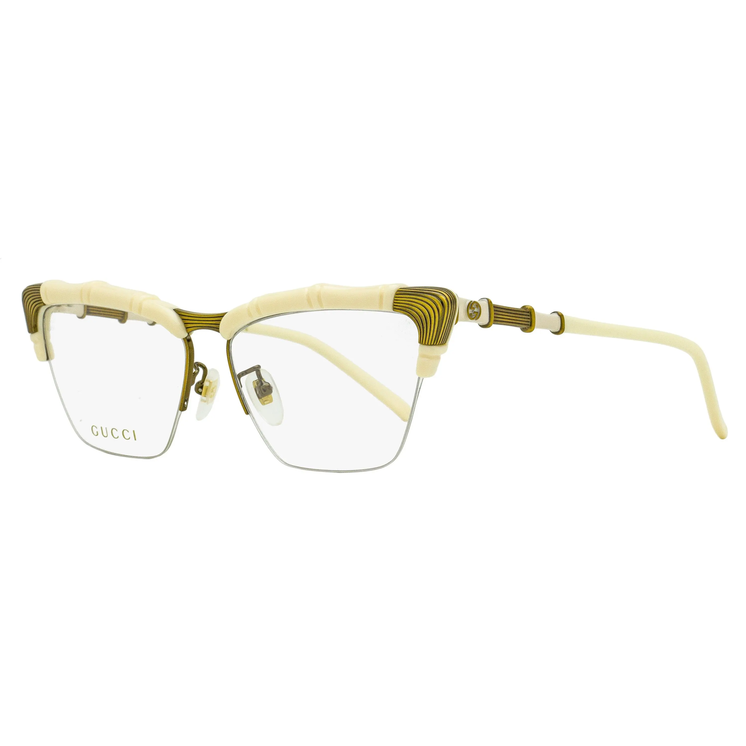 Gucci Bamboo Signature Optical Women's Eyeglasses - GG0660O 002, Ivory-Antique Gold, 58mm, Metal Frame, Bamboo Accents, GG Logo, Vintage, Eyewear Fashion