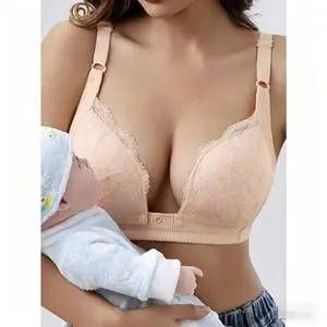 2-piece set, new solid color lace nursing bra, anti-sagging, specially designed for pregnant women, breastfeeding bra, thin bra, maternity wear, postpartum care, elegant design, fashionable maternity wear, breathable fabric, soft lace, anti-sagg