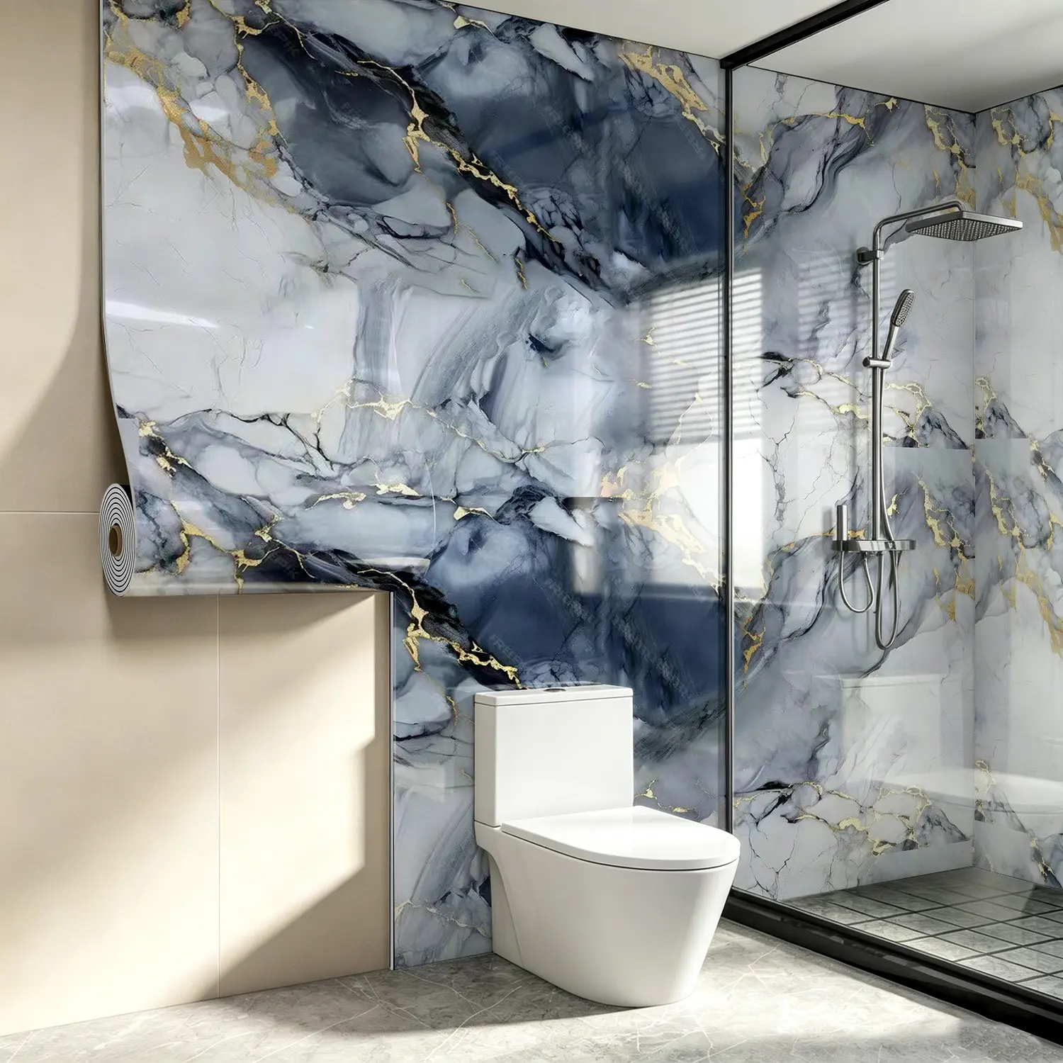 Contemporary Thick Self-Adhesive Marble Wallpaper - Waterproof, Removable Panels with Luxurious Texture, Easy DIY Installation for Kitchen, Bathroom Walls (Black, Grey, Ivory White, Brown Wall Paper Options)