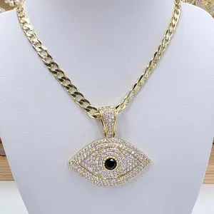 Evil eyes pendant and cuban chain size 20 inches c13