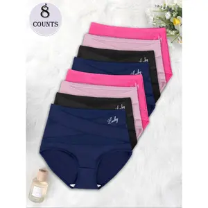 Women's Letter Print Contrast Mesh Criss Cross High Waist Briefs, Breathable Comfy Sheer Knicker for Daily Wear, Women's Underwear for All Seasons, Panties for Women Black Blue