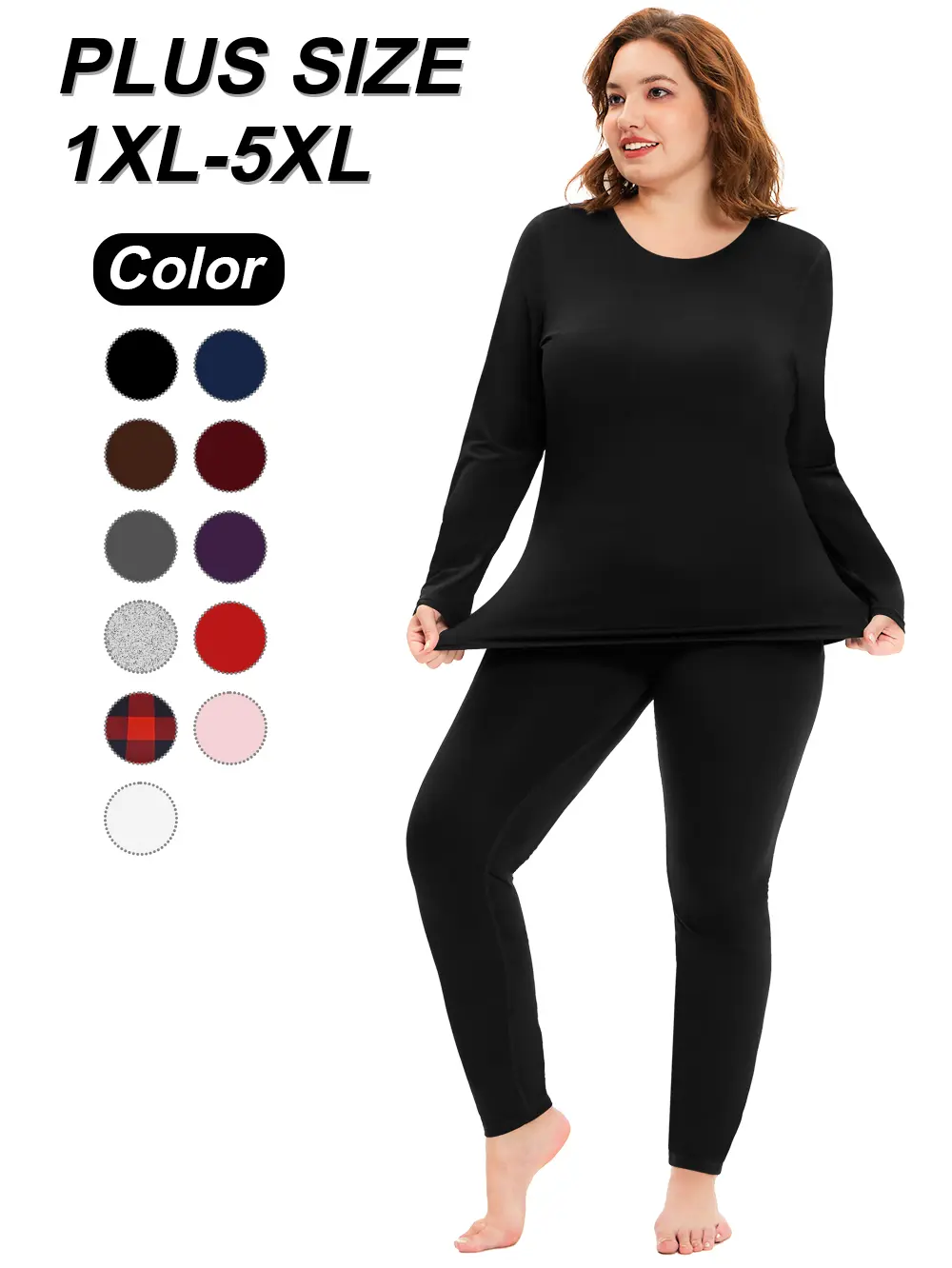 Plus Size Thermal Underwear for Women V Neck Long Johns Base Layer Winter Top and Bottom Sets