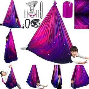 Double Layer Sensory Swing for  & Adults Holds up to 300lbs Indoor and Outdoor  Cuddle Swing with 360 Swivel Hanger Kit Adjustable Swing with Aspergers   (Galaxy Purple)