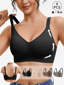 4-Pack Simple Basic Casual Comfortable Jelly Bra, Wireless Adjustable Straps, Push-Up Support, Daily Wear Women's Underwear, Bras for Everyday Use