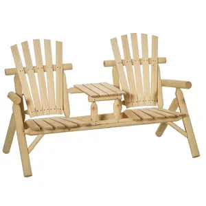 Rustic 2 Seat Porch Bench With Table Built Into Armrests For Drinks Or Snacks 40.5 Inches Tall Garden Bench For Patio Or Backyard
