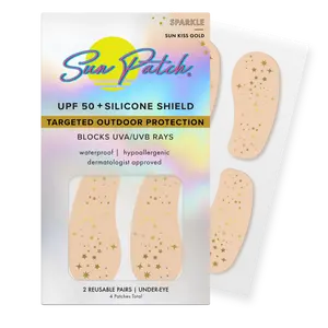 Sun Patch Under-Eye Sparkle Sun Kiss Gold Patches UPF 50+ Waterproof Hypoallergenic Targeted UV Protection for Sensitive Skin