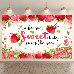 Strawberry-Themed Photography Backdrop - "A Berry Sweet Youngsters" Design with Vibrant Red & Pink Decor, Perfect for Birthday Parties, Cake Table, Studio, Bedroom, Living Room & Garden Decorations, Strawberry Themed Items
