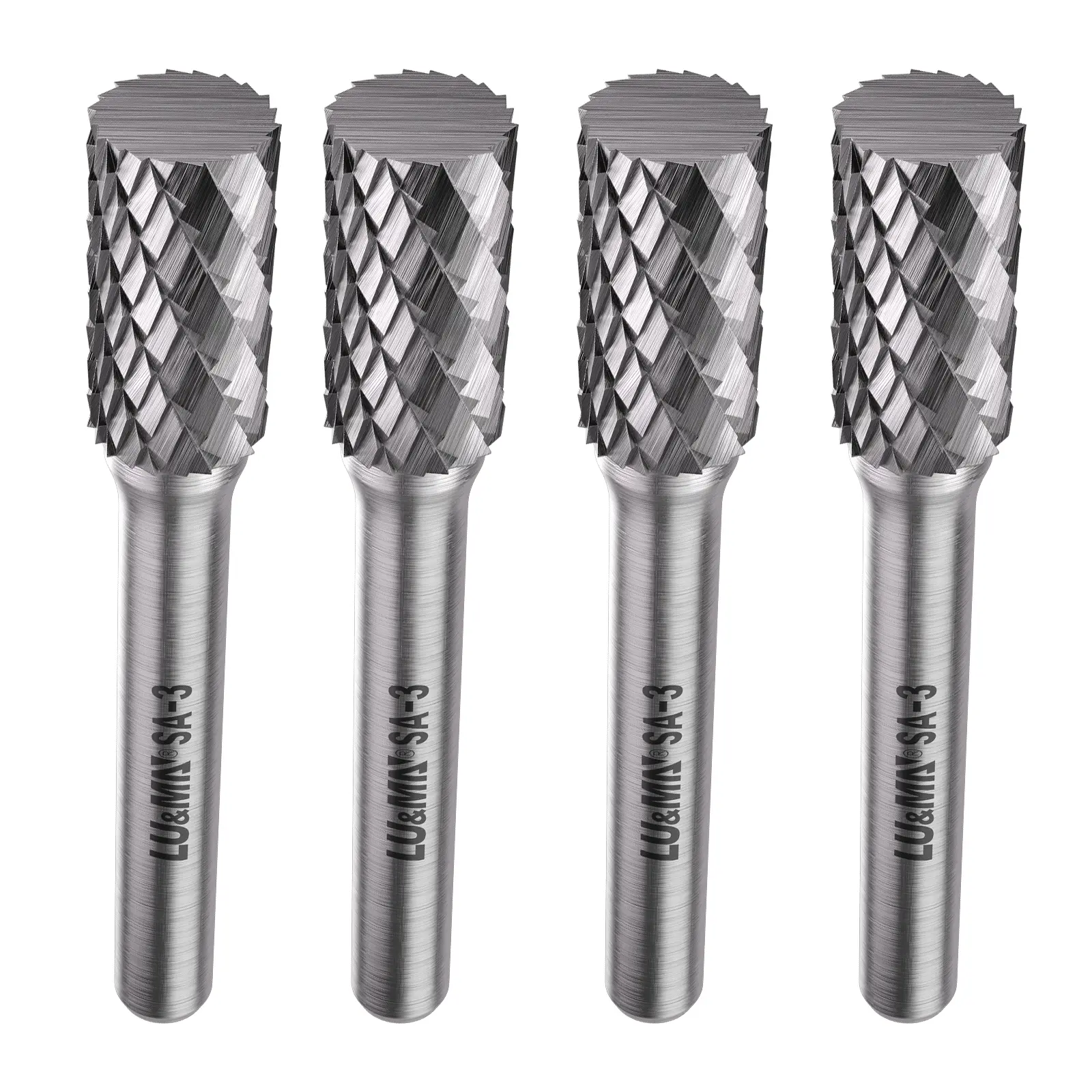 SA-3 Tungsten Carbide Burr Rotary File, Cylinder Shape Double Cut, 4pcs Drill Bits Tool Accessories
