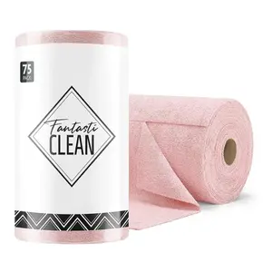 Fantasticlean Microfiber Cleaning Cloth Roll -75 Pack, Tear Away Microfiber Towels, 12" x 12", Reusable, Washable, Scratch Free, Ultra Absorbent Dishcloth for All-Around Cleaning Supplies (Pink)