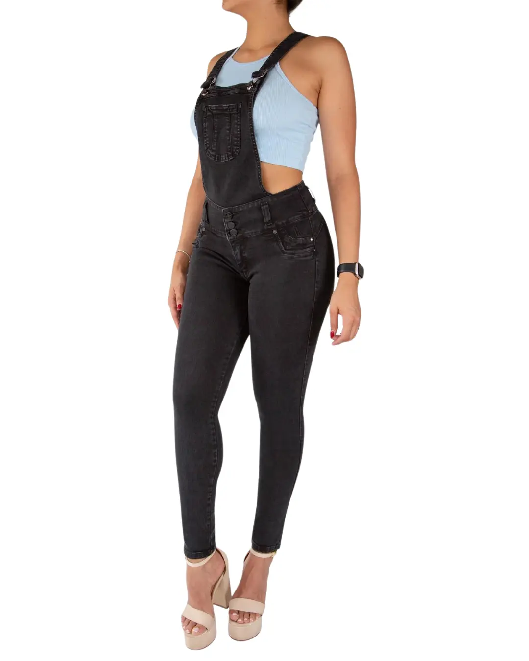 TIKI JEANS Women's Butt Lifting Sleeveless Strappy Denim Jeans TK551 - Slim-Fitting Skinny, Adjustable Straps, Comfortable Fabric, Black, Tummy Control, Booty Lifting, Stretch Waistband, Butt Curve, Shaping, Tummy Control Jeans, Booty Lifting Jeans