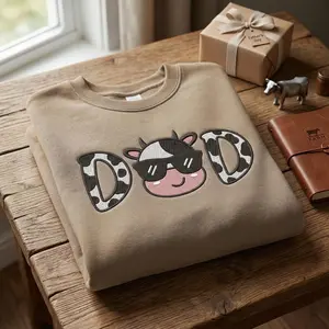 EMBROIDERED Dad Cow Moo Sweatshirt, New Dad Embroidery Sweatshirt, Baby Pregnancy Reveal Sweater, Cow Daddy Crewneck, Father’s Day Gift