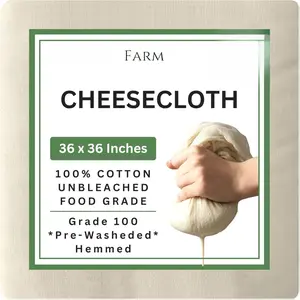 Cotton Farm Grade 100 XL Cheese Cloth - Straining & More; 36x36 Inch; 100% Unbleached Cotton Cheesecloth; Reusable with Hemmed 2 Edges; Ultra-Dense (the finest) Butter Muslin Cleaning Kitchen