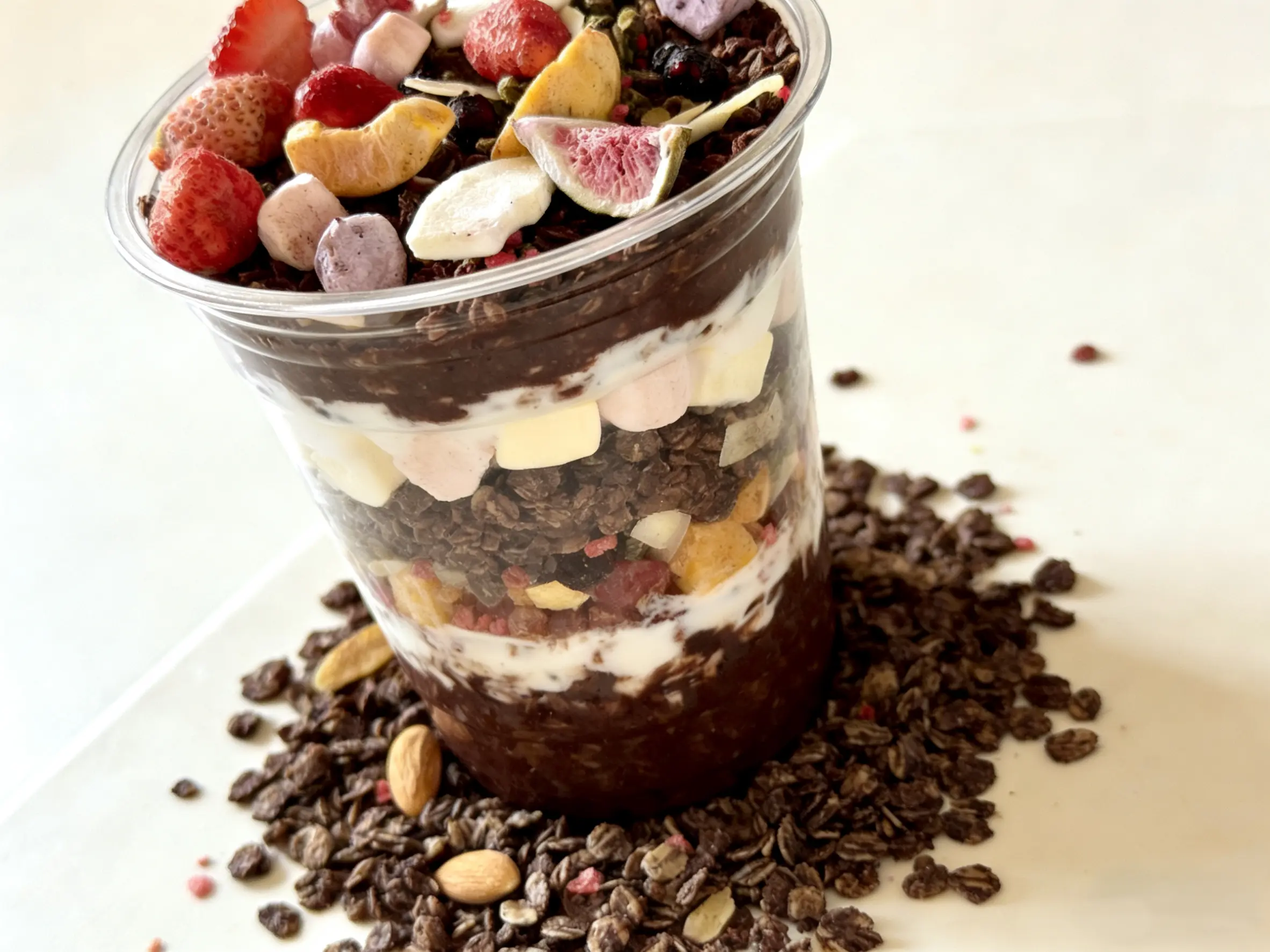 Chocolate Flavor Granola with Delicious Crunchy Freeze-Dried Fruits-Strawberry Fig, Blueberry, Banana