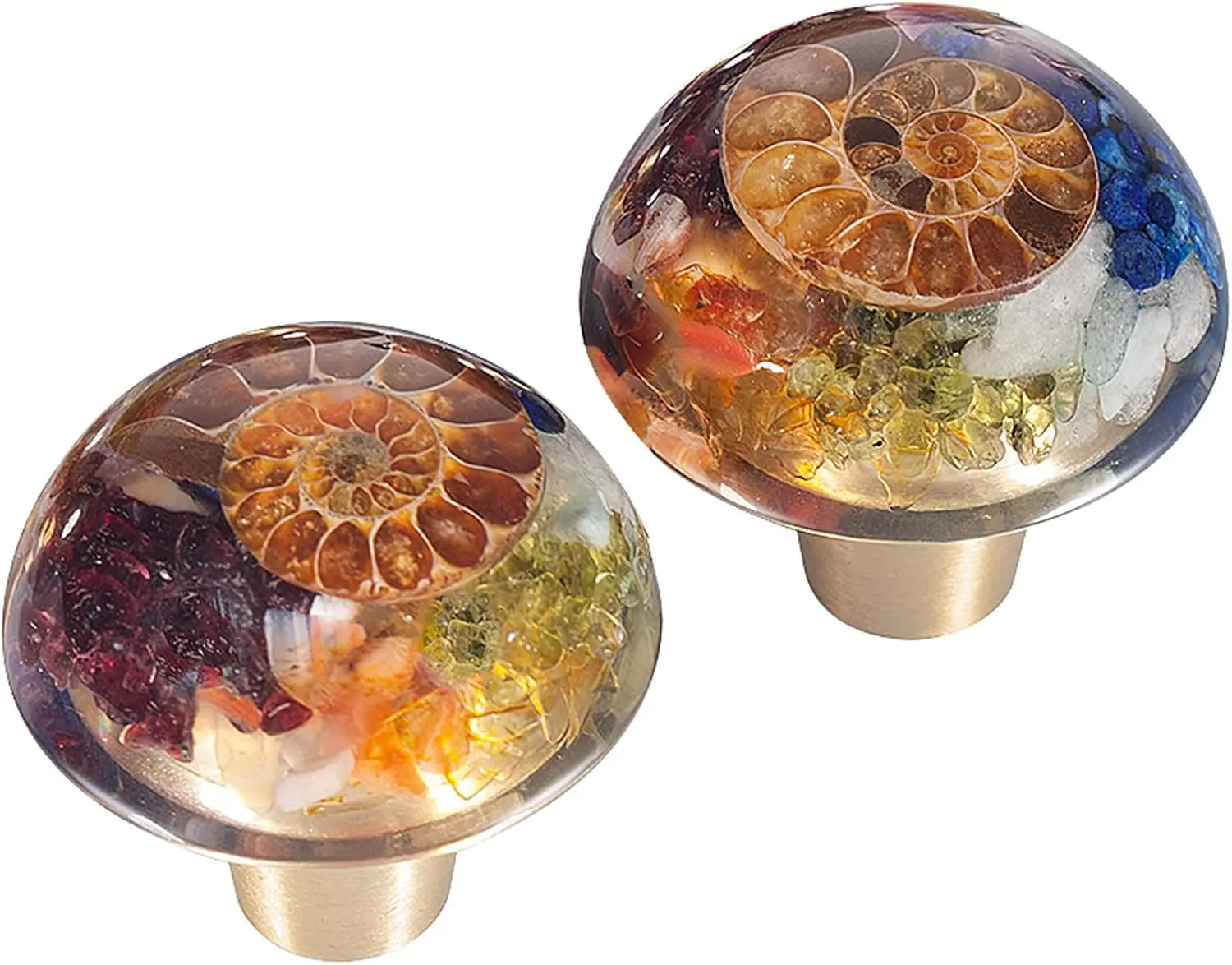 Chakra Drawer Knobs with Screws t of 2,  Fossil Resin Crystal Stone Pulls Handle for Dresr Cupboard Kitchen Wardrobe Decorative