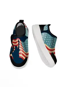 Exclusive American Flag Print Kids Shoes, Fashion Art Style Casual Training Shoes, Vibrant Velcro Design, Comfortable Sole, Patriotic Holiday Outdoor Activities