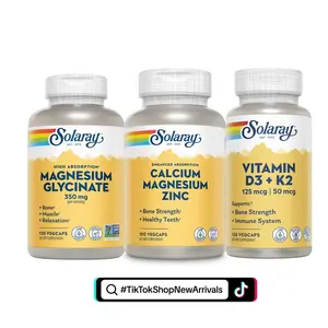 Solaray Stress & Sleep Support Bundle – Magnesium Glycinate, Calcium Magnesium Zinc & Vitamin D3 K2