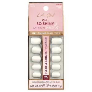 L.A. Girl Oh So Shiny Artificial Nails, Gel Shine Nail Tips, GNT151 Cloud Nine, 25 Piece Kit