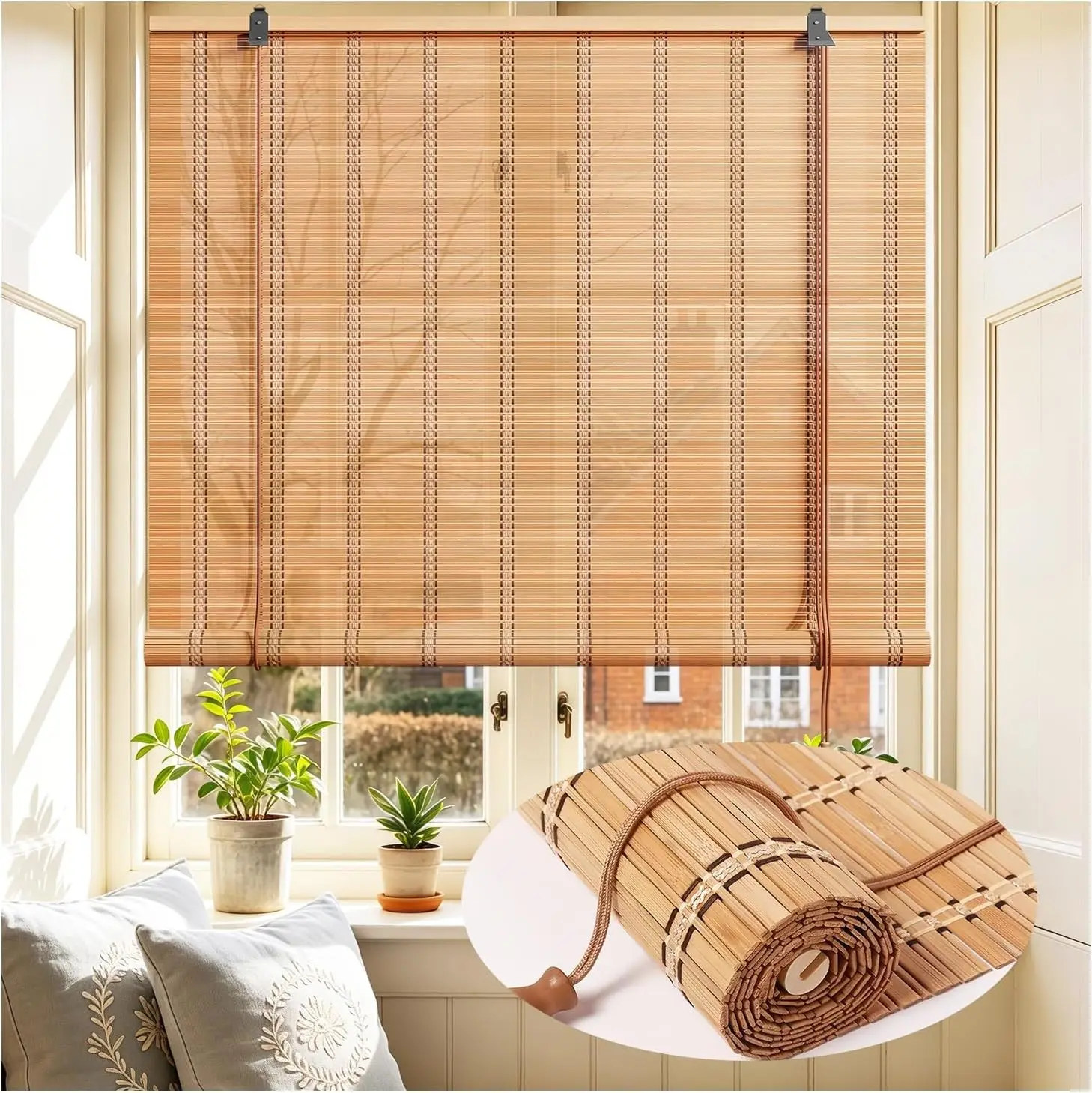 Bamboo Blinds 28x48 inch Bamboo Roman Shades for Indoor Windows Outdoor Patio,Light Filtering Sunshade Roll Up Window Shades,Easy to Install