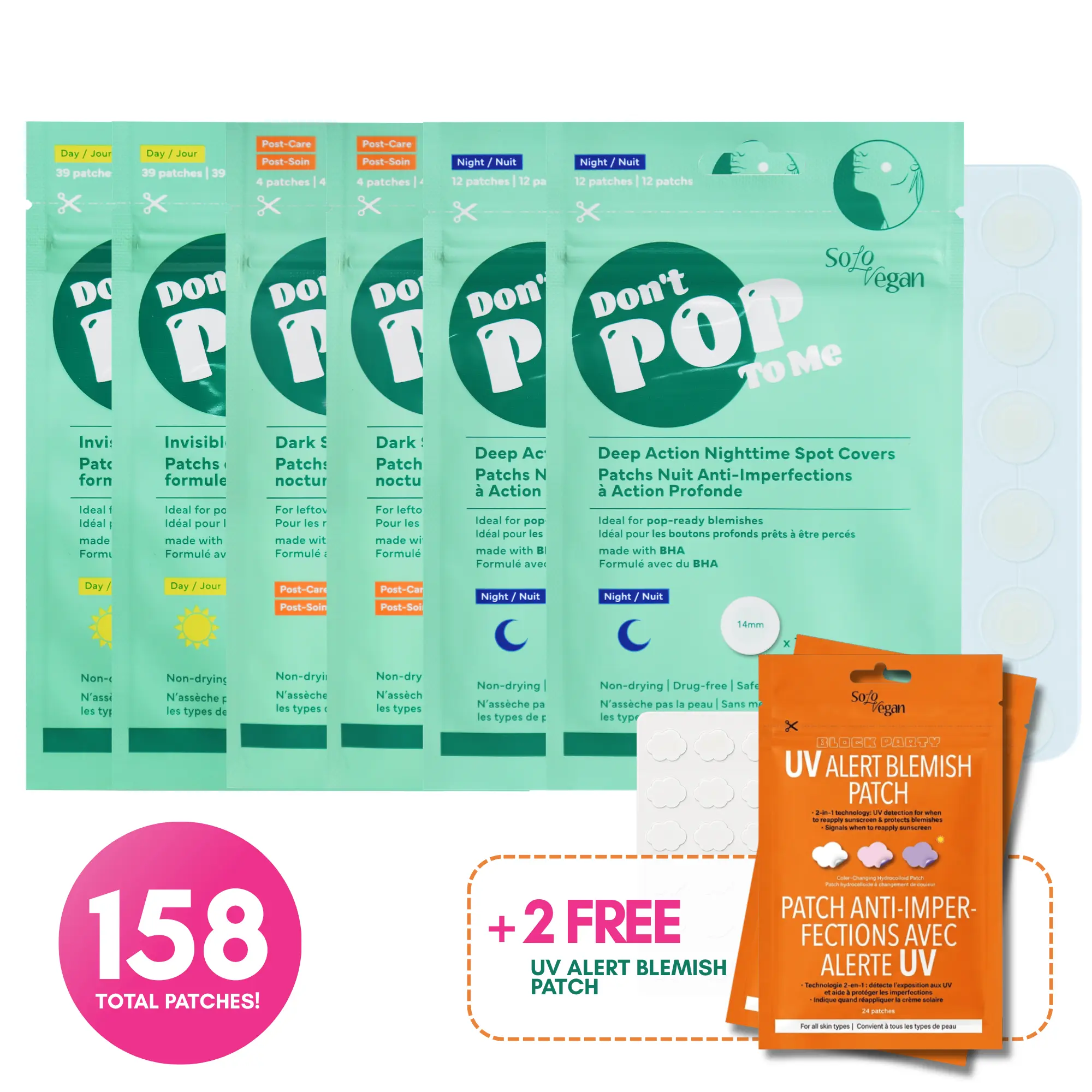 SoloVegan 3-Step Acne Patches Kit - Blemish & Dark Spots Treatment with BHA & Niacinamide for Pore Cleansing, 55 Hydrocolloid Dots in 4 Sizes for All Skin Types, Black Spot Corrector, Blackhead Removal