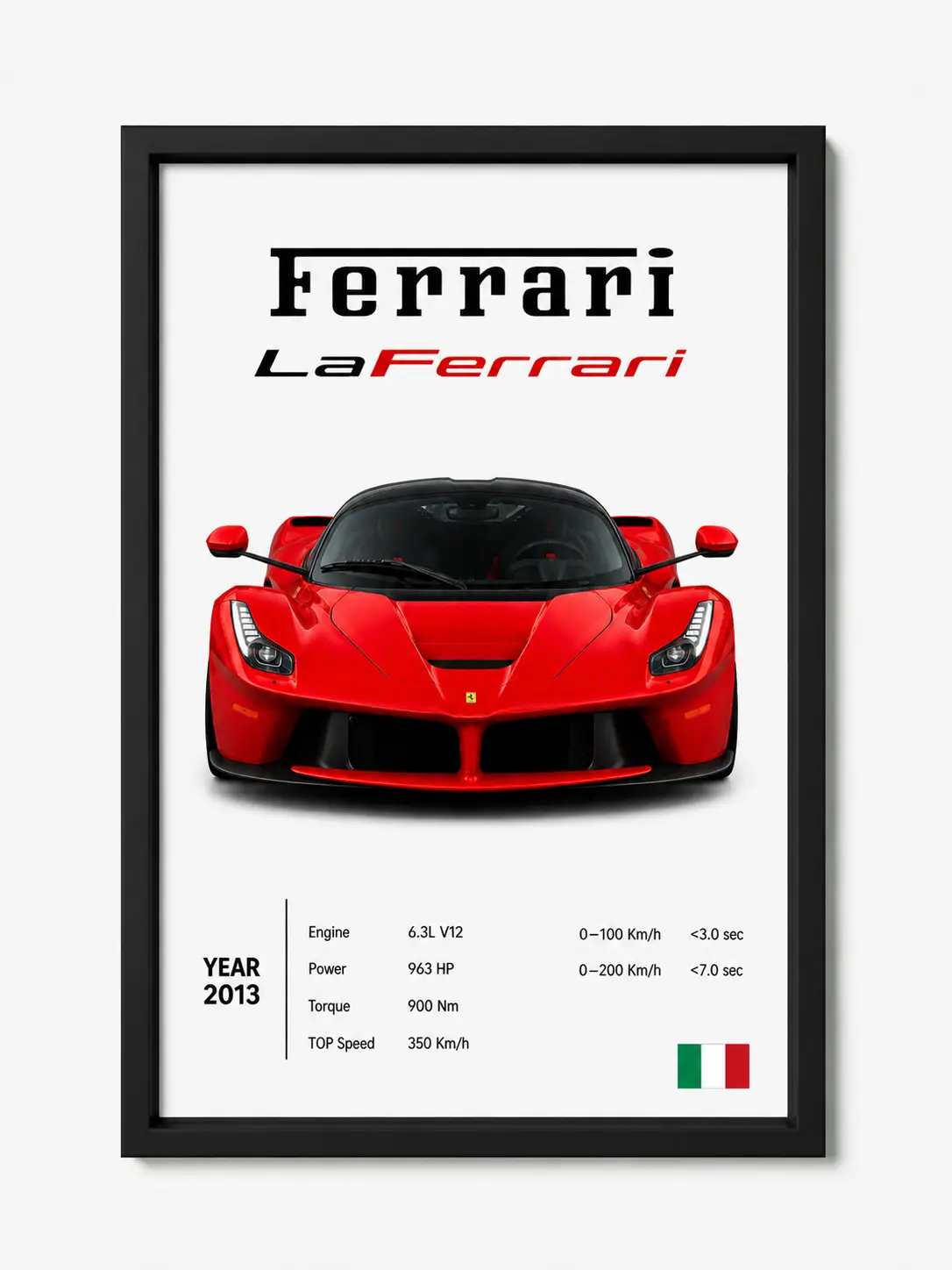 Ferrari La Ferrari Poster Decor Luxury Print Wall Art | Decor With Black Frame | Gift for Car Lovers