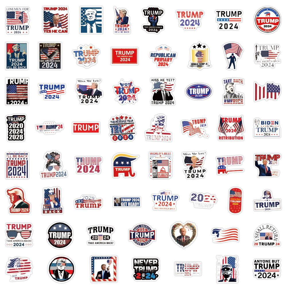 2024 Donald Trump Stickers Cartoon Graffiti Decals Waterproof Sticker Packs 10/30/50/100pcs