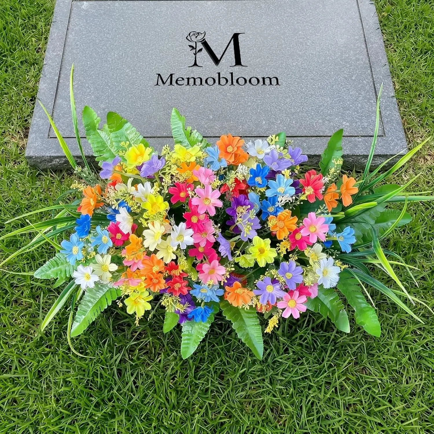 Cemetery Flowers for Grave Fake: Summer Flowers for Cemetery Colorful Artificial Wildflowers with Stake - Faux Silk Memorial Day Grave Decorations for Outdoor Gravesite