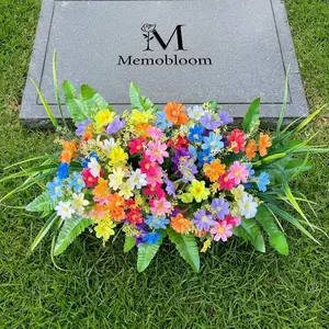 Cemetery Flowers for Grave Fake: Summer Flowers for Cemetery Colorful Artificial Wildflowers with Stake - Faux Silk Memorial Day Grave Decorations for Outdoor Gravesite