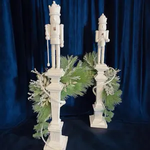 Set of Nutcracker Pedestal Arrangements – Frosted Winter Elegance - Modern White Nutcrackers