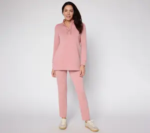 QVC Belle by Kim Gravel Petite ScubaLuxe Sparkle Half-Zip Tunic, Women's Blouse Top