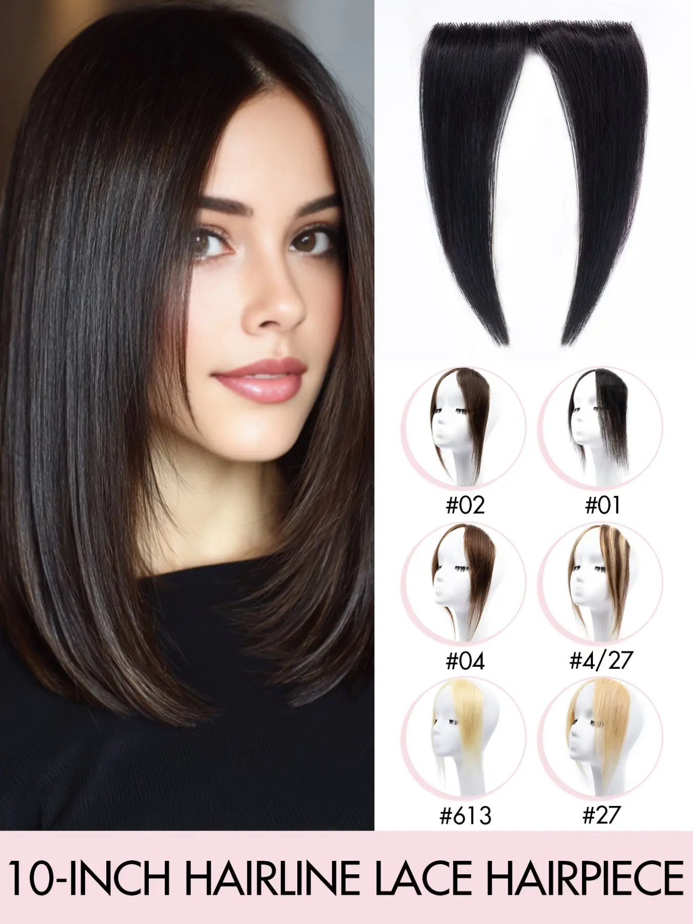 10-inch Hairline Lace Hairpiece Real Human Hair, Human Hair Pieces, natural hairline with invisible transparent lace, hand-crocheted honeycomb mesh base, no shedding and no tangling, Adds Volume, comfortable and easy to wear for a natural look