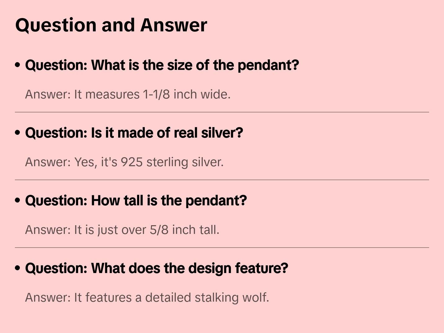 Sterling Silver Stalking Wolf Pendant