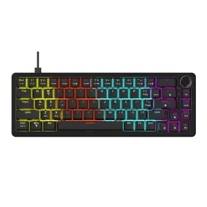 AJAZZ AK690 wired gaming mechanical keyboard 65% layout multifunctional metal knob mixed light full key hot swappable DIY ergonomic office mechanical keyboard supports multiple systems suitable for e-sports games and office work