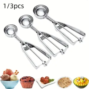 Stainless Steel Ice Cream Scoop Set, Sleek Scoop, 1/3 Counts Cookie Dough Scoop, Ice Cream Scoop, Kitchen Utensils, Kitchenware for Baking, Cooking, Mixing