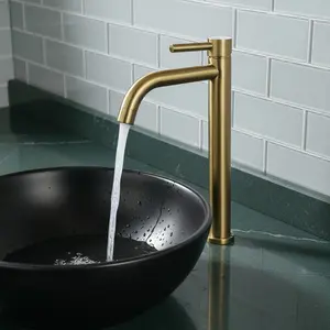 Modern Brushed Brass Basin Faucet, Dual Control Cold Hot Water Spout, High-End Artistic Bathroom Tap, G1/2 Thread Interface, 2pcs Adapter, 2x60cm Inlet Pipes