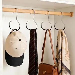 4pcs Non-Slip Metal Round Hooks, Multi-Functional Storage Organizer for Underwear Rack, Tie, Scarf, Belt, Bathroom, Bedroom, Closet, Hanger Organizer