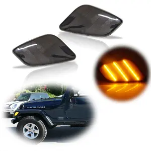 2pcs For 1997 1998 1999 2000 2001 2002 2003 2004 2005 2006 Jeep Wrangler Smoked Full Amber LED Front Side Marker lamps Lights,Replace OEM CH2550120, CH2551120