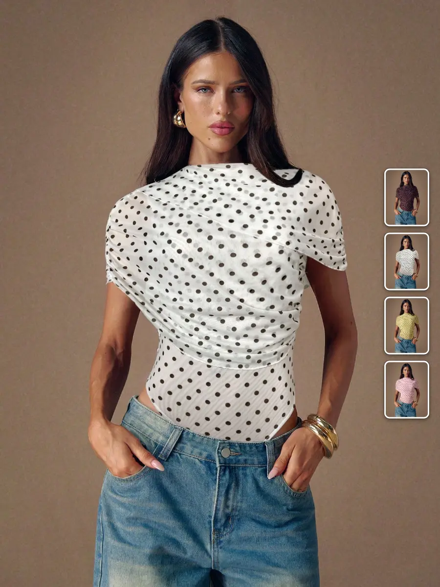 Turtleneck Bodysuit Ruched Polka Dot Sexy Chic Date Night Party