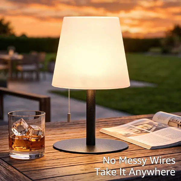 Rechargeable Shower Lamp Cordless Table Light, Waterproof for Bathroom Spa and Portable for Outdoor Use, Classic Pull Chain Design, With RGB Mood Lighting & Warm White LED Night Light, Also for Patio Kitchen Camping
