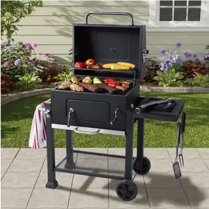 Charcoal Grill, 24 Inch Heavy Duty Charcoal Grill with Wheels, Black