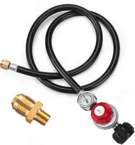4FT 0-30PSI Adjustable High Pressure Propane Regulator with Hose and PSI Gauge, LP Gas Grill Regulator Hose with 1/8 MNPT Pipe Fitting for Grill, Burner, Fryer, Cooker, firepit and More
